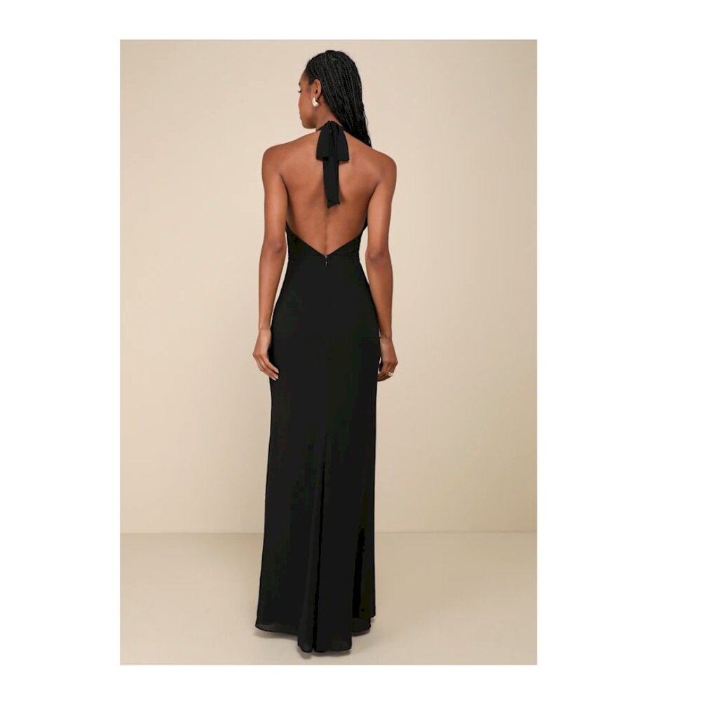 Lulus' Captured Your Heart Black Halter Maxi Dress Size XS NWOT - Picture 6 of 7